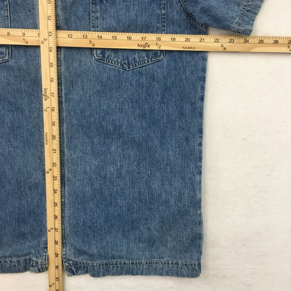 Vintage Denim Co Men's Y2K Medium M Short Sleeve Full‎ Zip Denim Shirt Blue